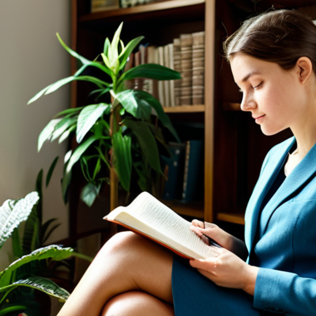 Discovering Purpose**
"A woman, fully clothed in modest professional attire, sitting in a comfortable chair in a sunlit room, journaling with a thoughtful expression. Soft, natural lighting. In the background, bookshelves and plants create a calming atmosphere. Perfect anatomy, correct proportions, natural pose, well-formed hands, proper finger count, natural body proportions. Safe for work, appropriate content, professional, modest, family-friendly, high quality."
**