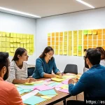 직업 정렬에 도움이 되는 내적 동기 워크숍 - A vibrant, modern workshop setting in a bright, spacious room with diverse Spanish-speaking adults e...
